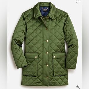 J. Crew Collection Women's Quilted Barn Jacket™ in High-shine Satin Green Small